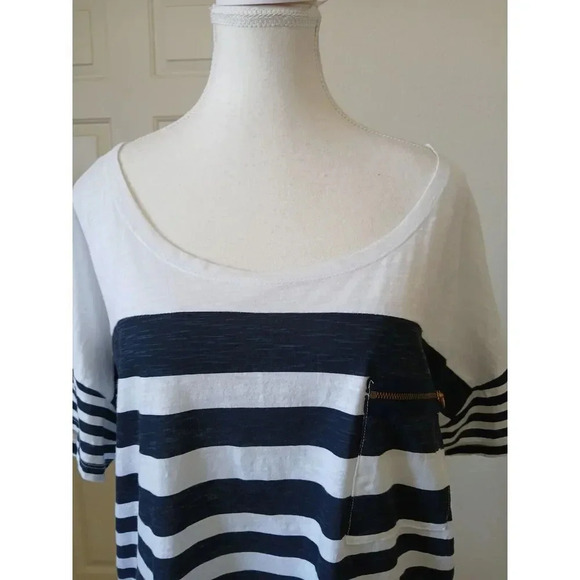 Level Eigth Womens Top Size Large Striped White Navy Scoop Neck Short Sleeve - Picture 7 of 14